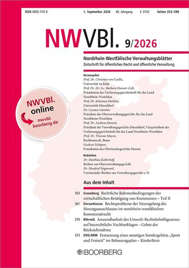 Nordrhein-Westfälische Verwaltungsblätter - NWVBl Ausgabe 2026009