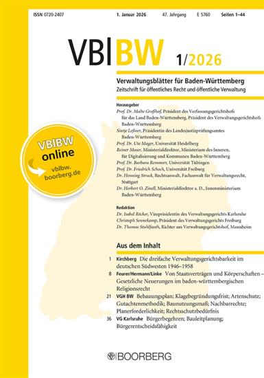 Verwaltungsblätter für Baden-Württemberg - Bl.BW Ausgabe 2026001