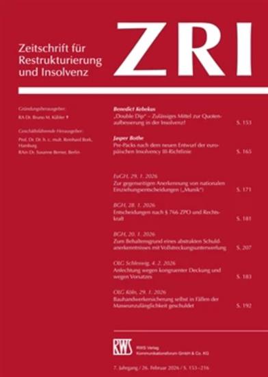 Zeitschrift für Restrukturierung und Insolvenz - ZRI Ausgabe 2026015