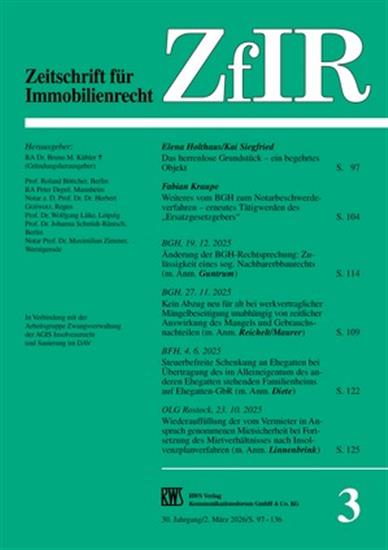 Zeitschrift für Immobilienrecht - ZfIR Ausgabe 2026006
