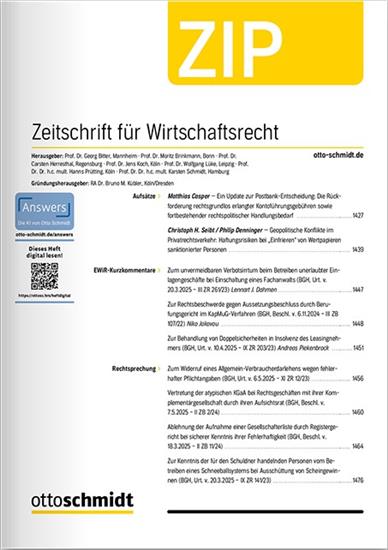 Zeitschrift für Wirtschaftsrecht - ZIP Ausgabe 2026010