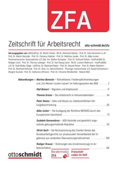 Zeitschrift für Arbeitsrecht - ZFA Ausgabe 2026001