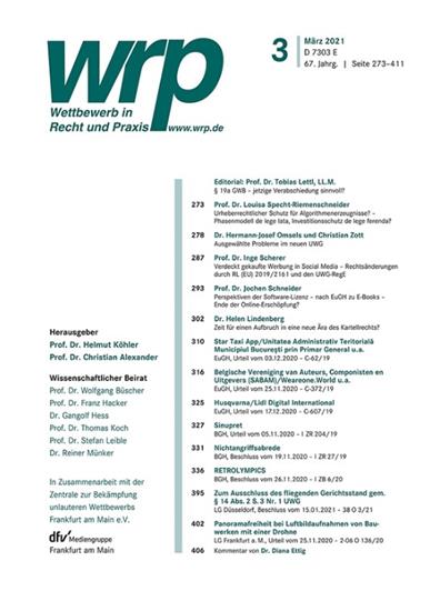 Wettbewerb in Recht und Praxis - wrp Ausgabe 2026008