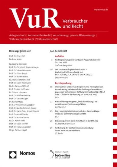 Verbraucher und Recht - VuR Ausgabe 2025001