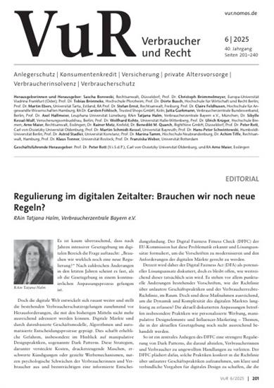 Verbraucher und Recht - VuR Ausgabe 2025006