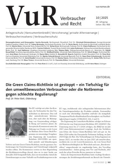 Verbraucher und Recht - VuR Ausgabe 2025010